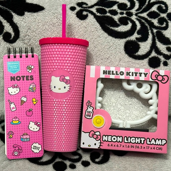 Hello Kitty Other - 🩷Hello Kitty 3pc Bundle! Neon light, notebook and Starbucks inspired tumbler🩷